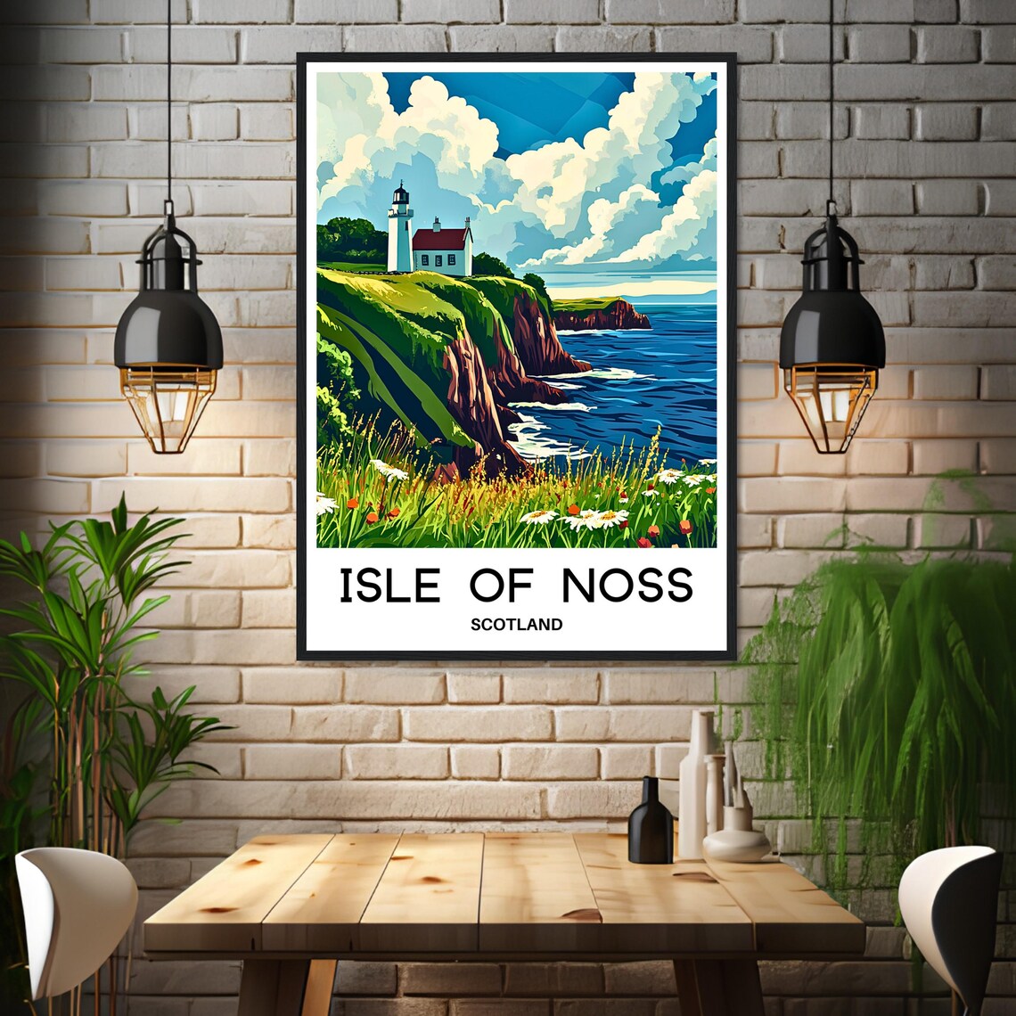 Isle Of Noss Scotland Lighthouse Green Cliffs Seabirds Travel Poster - Image 3