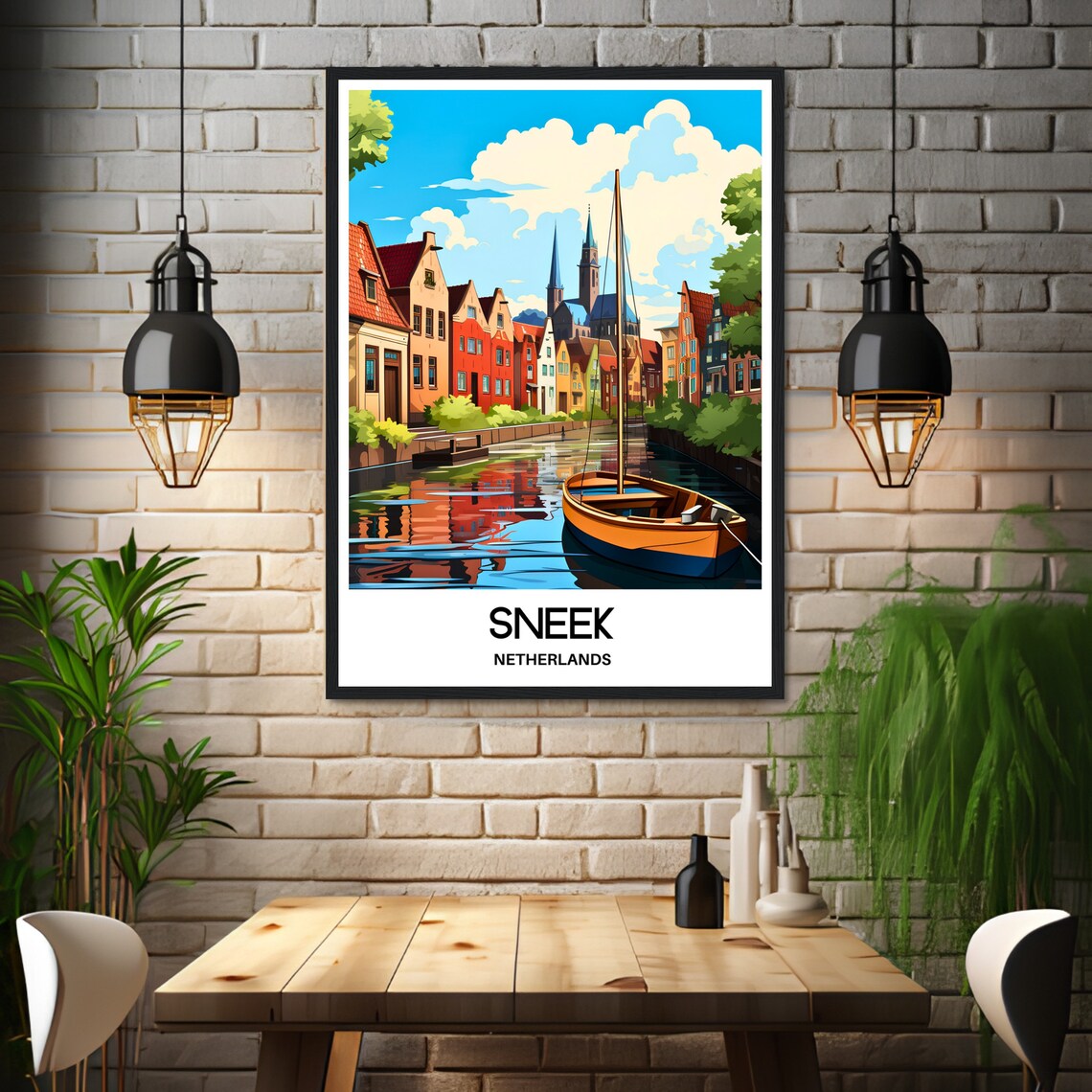 Sneek Netherlands Canal Town Boat Harbor Scene Travel Poster - Image 3