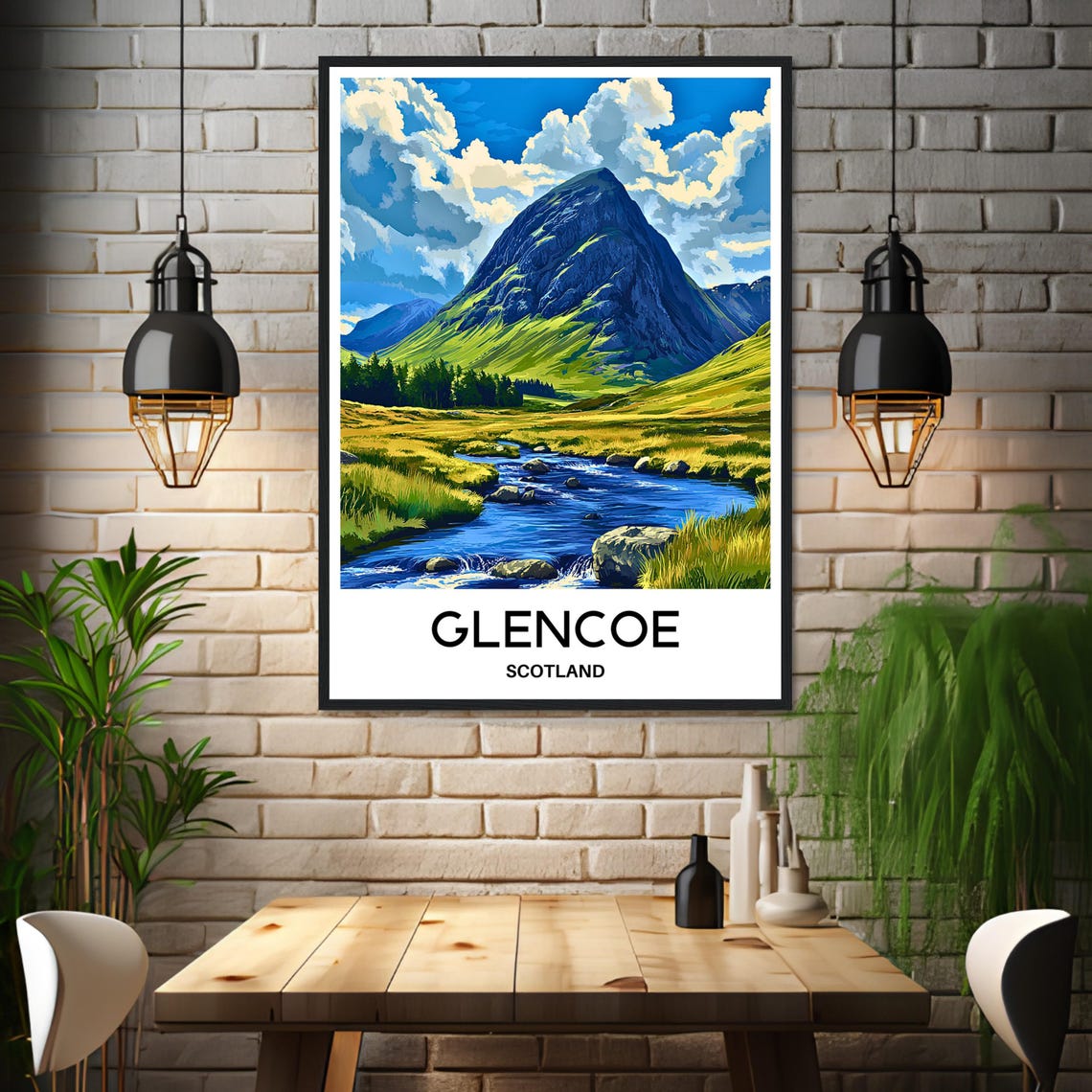 Glencoe Scotland Mountain Valley Poster with River and Highlands - Image 3