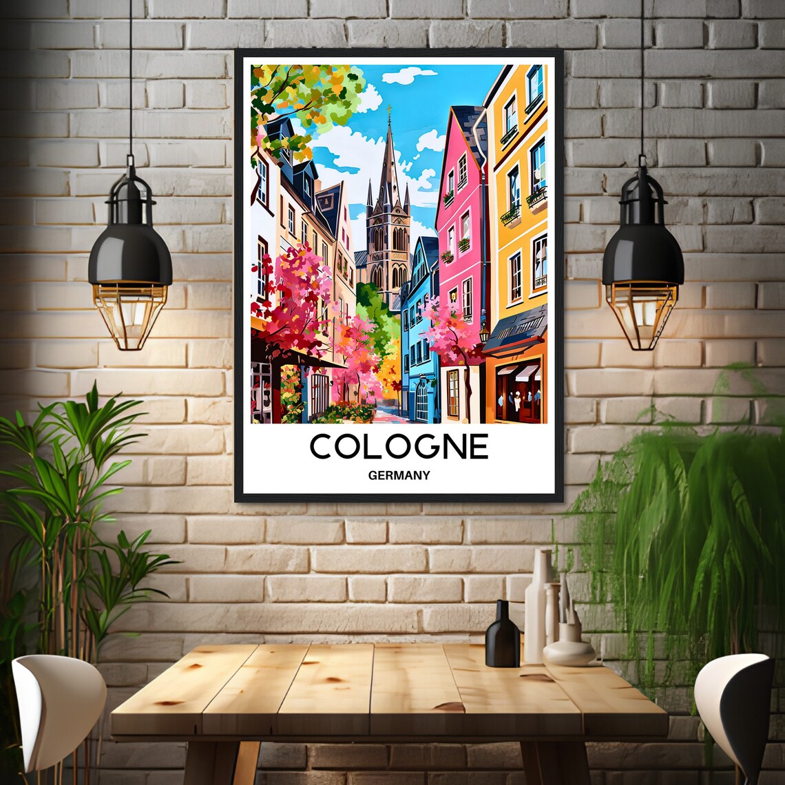 Cologne Germany Colorful Old Town Church Street Travel Poster - Image 3