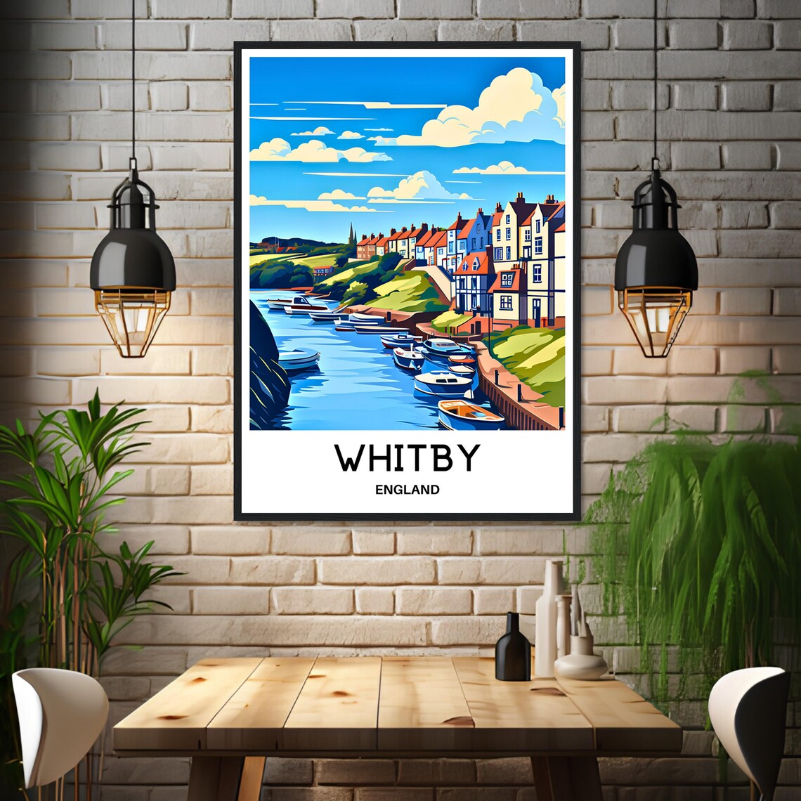 Whitby England River Harbor Boats Hillside Town Travel Poster - Image 3