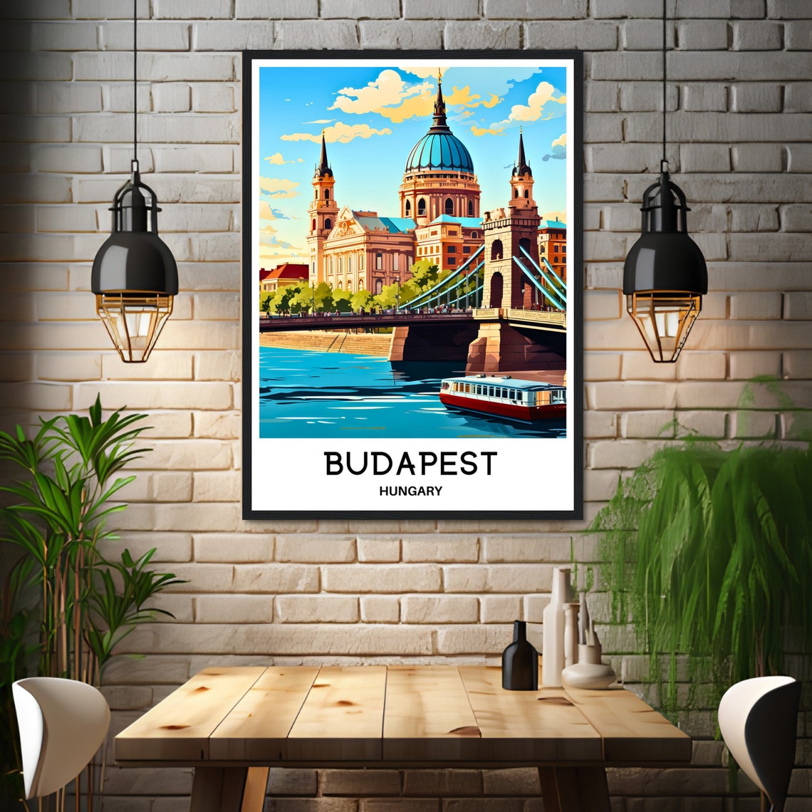 Budapest St Stephens Basilica Chain Bridge Danube Travel Poster - Image 3