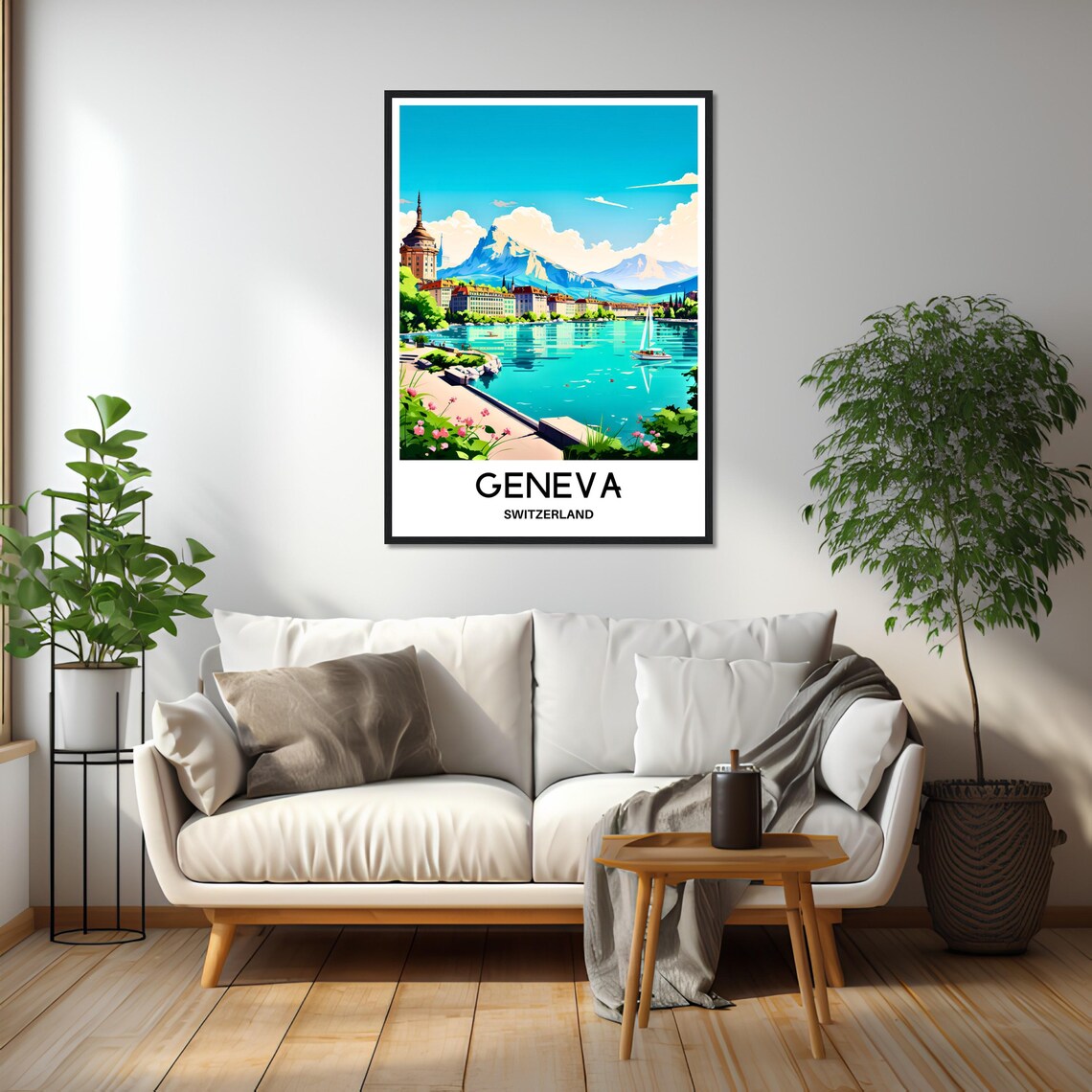 Geneva Lake Alpine Sailboat Scenic Switzerland Travel Poster - Image 3