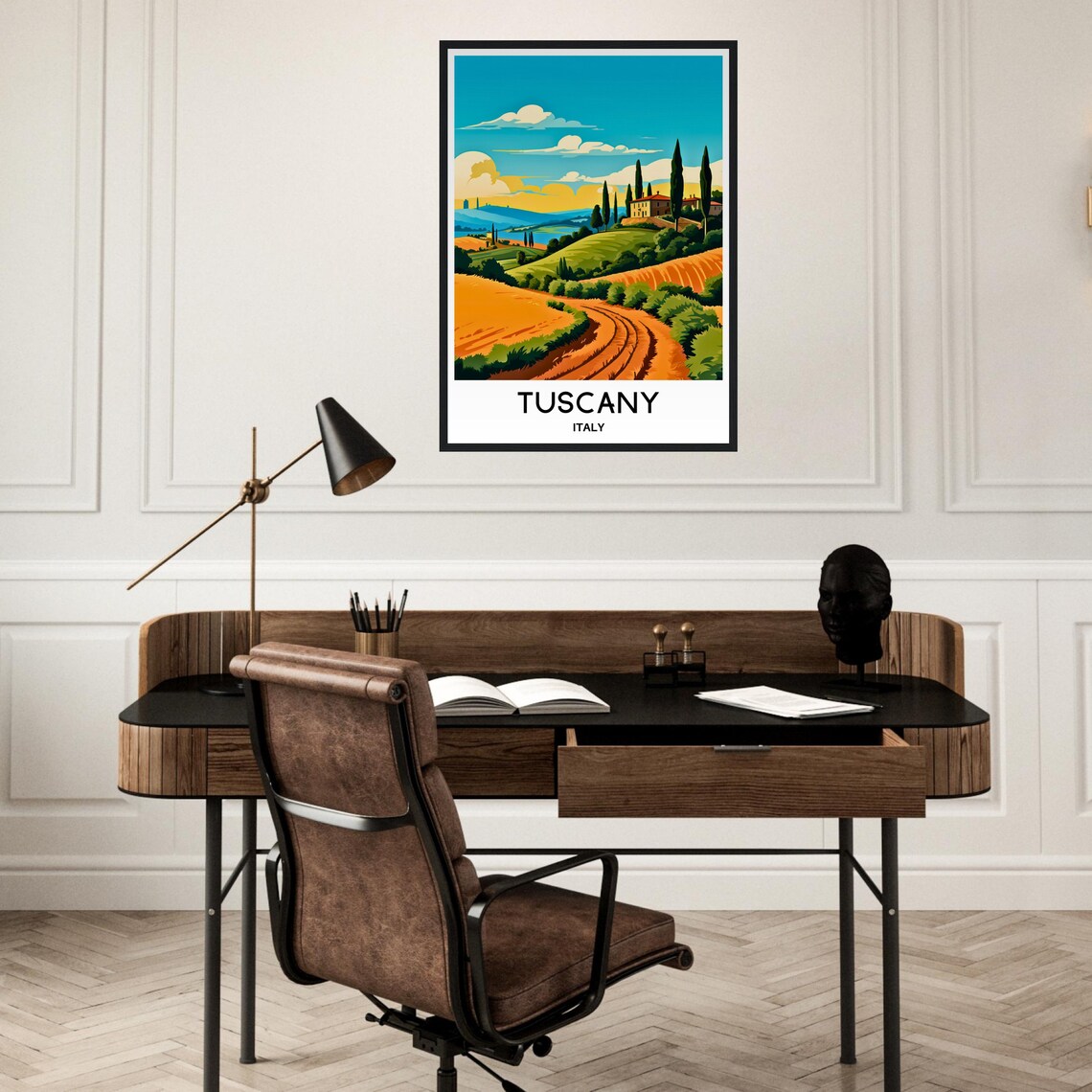 Tuscany Italy Golden Wheat Fields Dirt Road Villa Travel Poster - Image 2