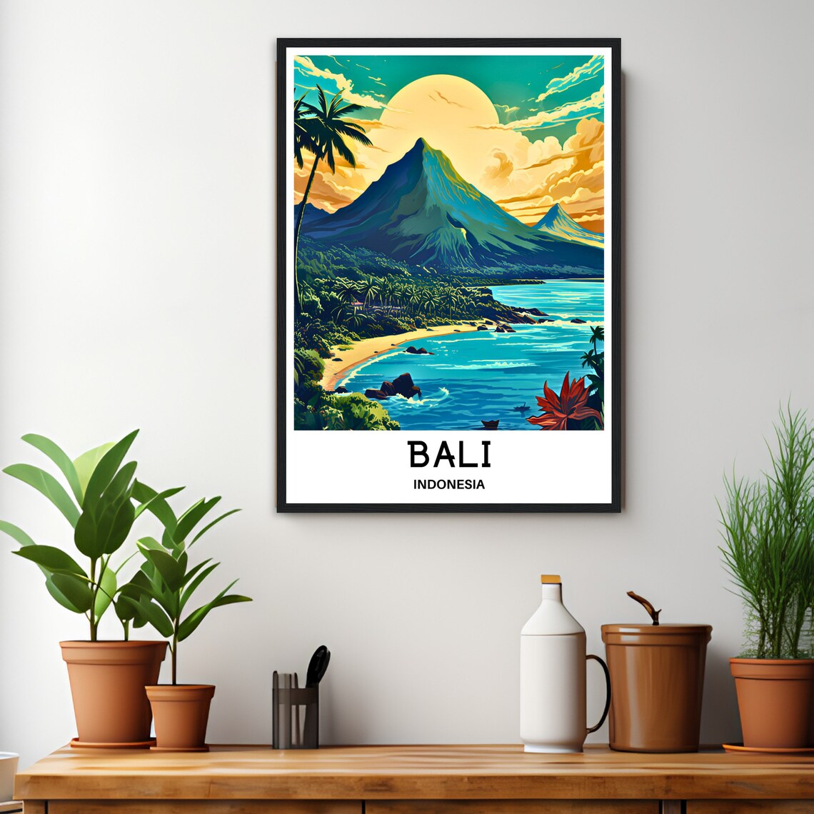Bali Indonesia Volcano Sunset Beach Tropical Island Travel Art Poster - Image 3