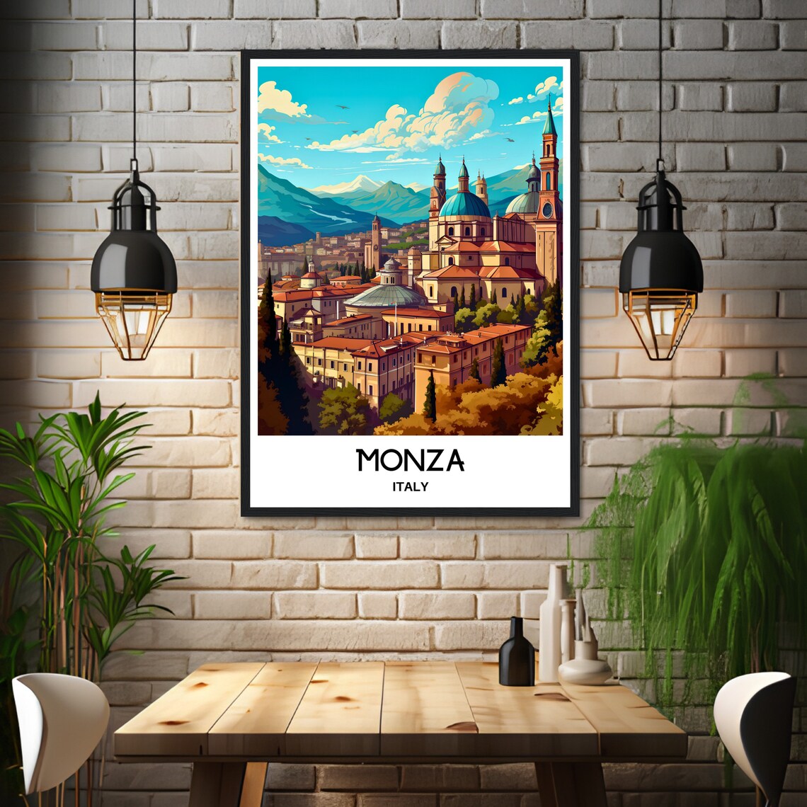Monza Italy Duomo Cathedral Old Town Skyline View Travel Poster - Image 3