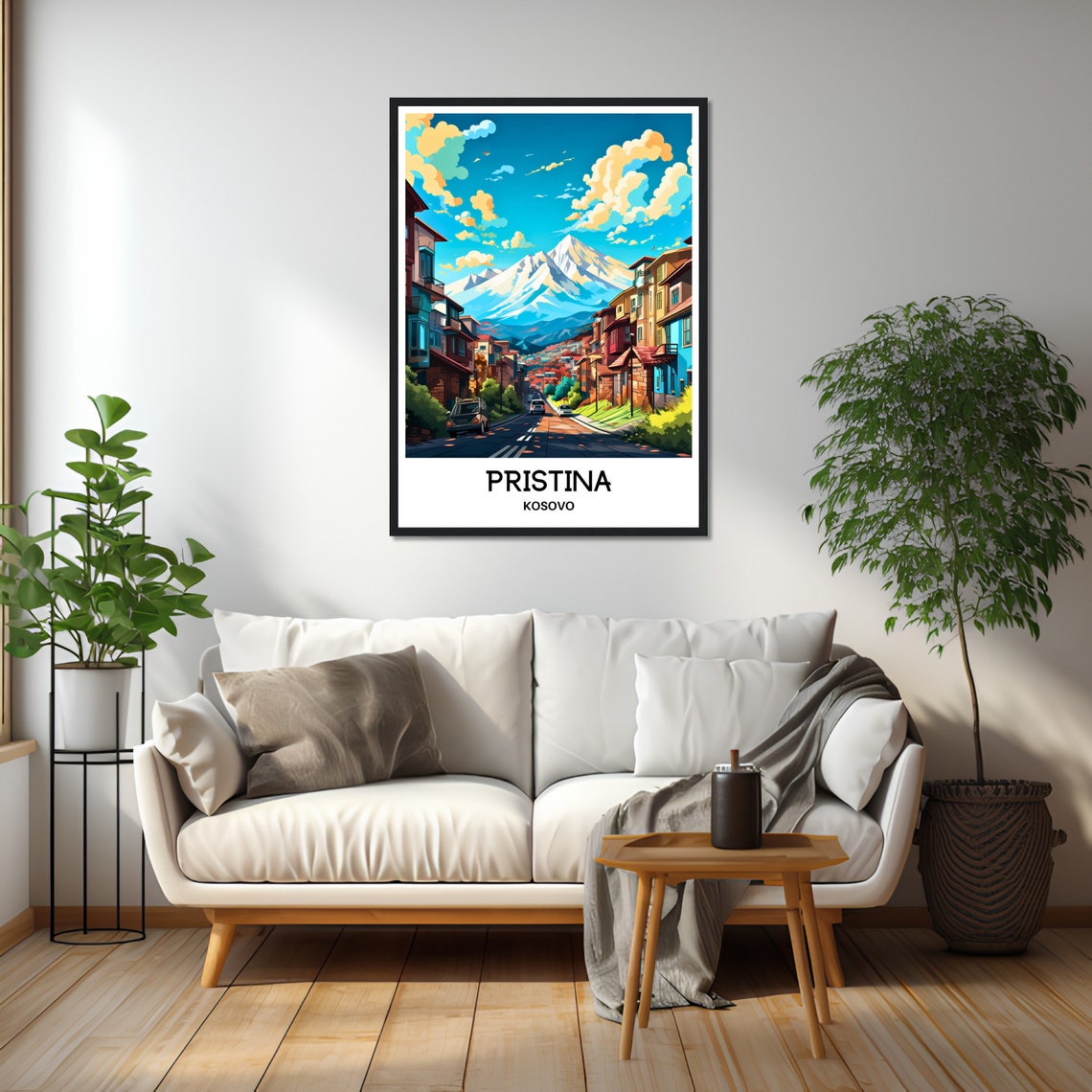 Pristina Kosovo City Street With Snowy Mountain Backdrop Poster - Image 2