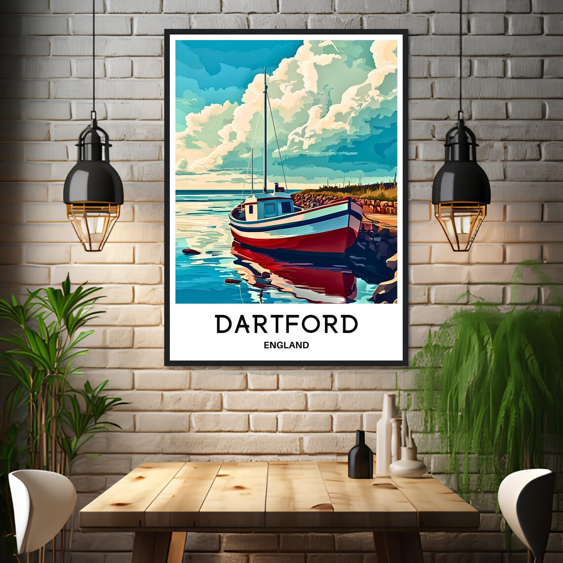 Dartford England Harbour Fishing Boat Vintage Travel Style Art Poster - Image 3
