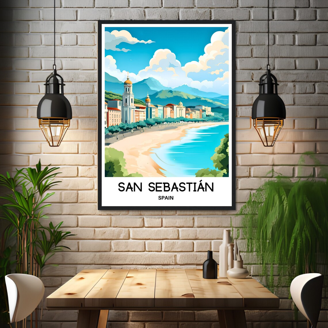 San Sebastian Spain Beachfront Promenade Vintage Style Travel Poster - Image 3