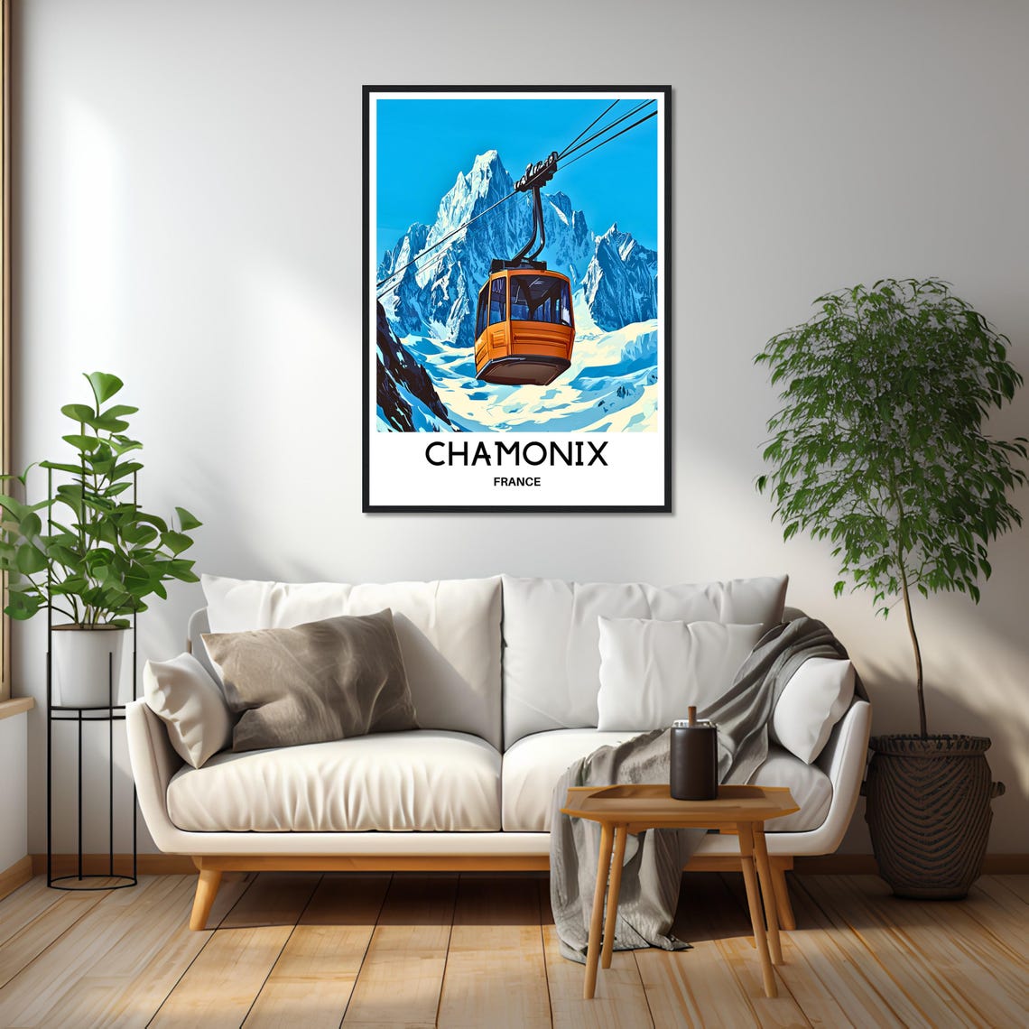 Chamonix France Orange Cable Car Alpine Peaks Ski Travel Poster - Image 2