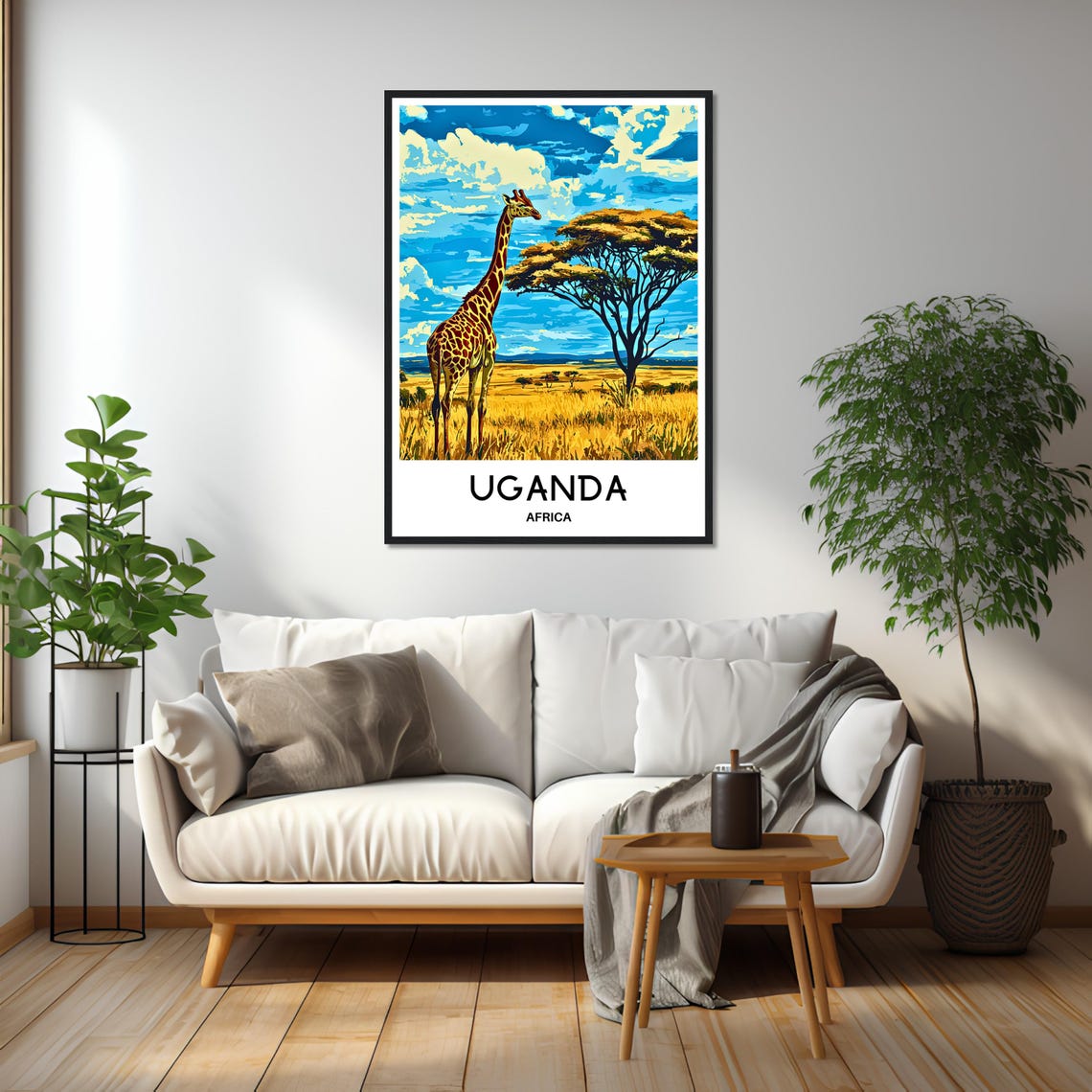 Uganda Giraffe Golden Savanna Acacia Tree Safari Travel Poster - Image 2