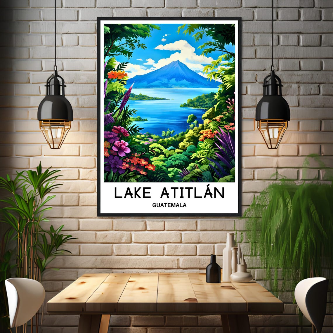Lake Atitlan Guatemala Volcano View Through Jungle Blooms Poster - Image 3