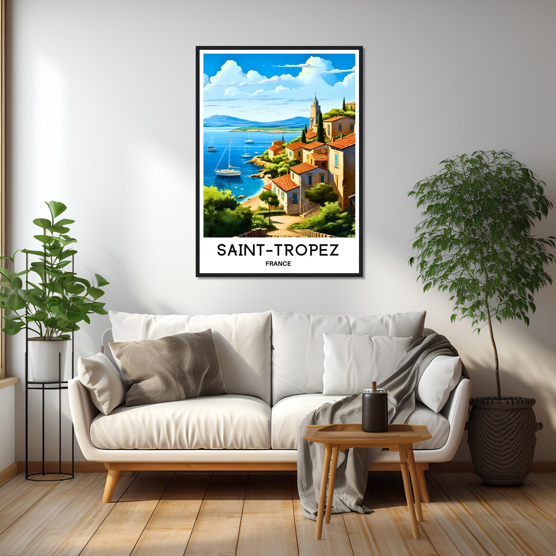 Saint-Tropez Harbor Sailboats Past Village Coast France Poster - Image 2