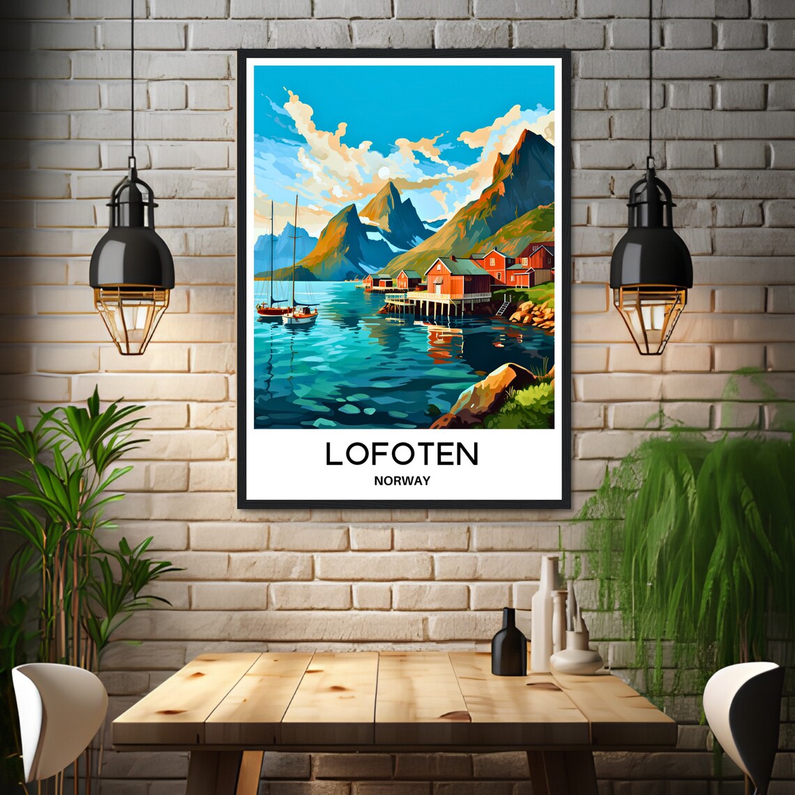 Lofoten Norway Red Fishing Cabins on the Harbor Sailboats Poster - Image 2