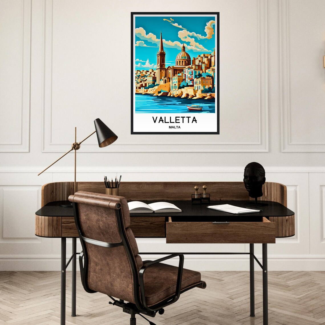 Valletta Malta Grand Harbor Church Spires Waterfront Travel Art Poster - Image 2