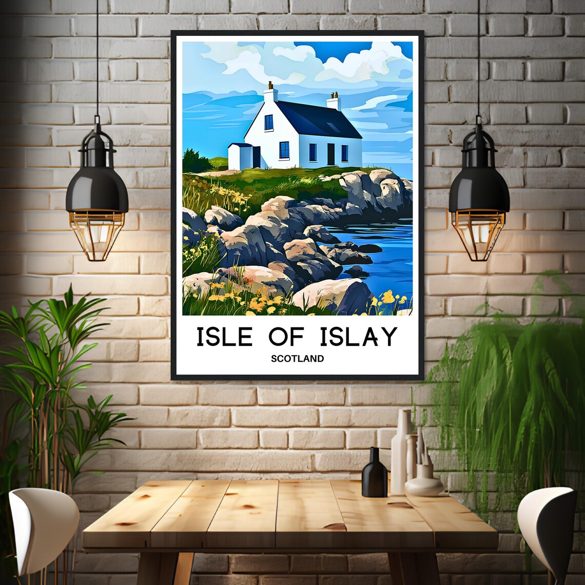 Isle of Islay Scotland White Cottage Coast Vintage Travel Art Poster - Image 3
