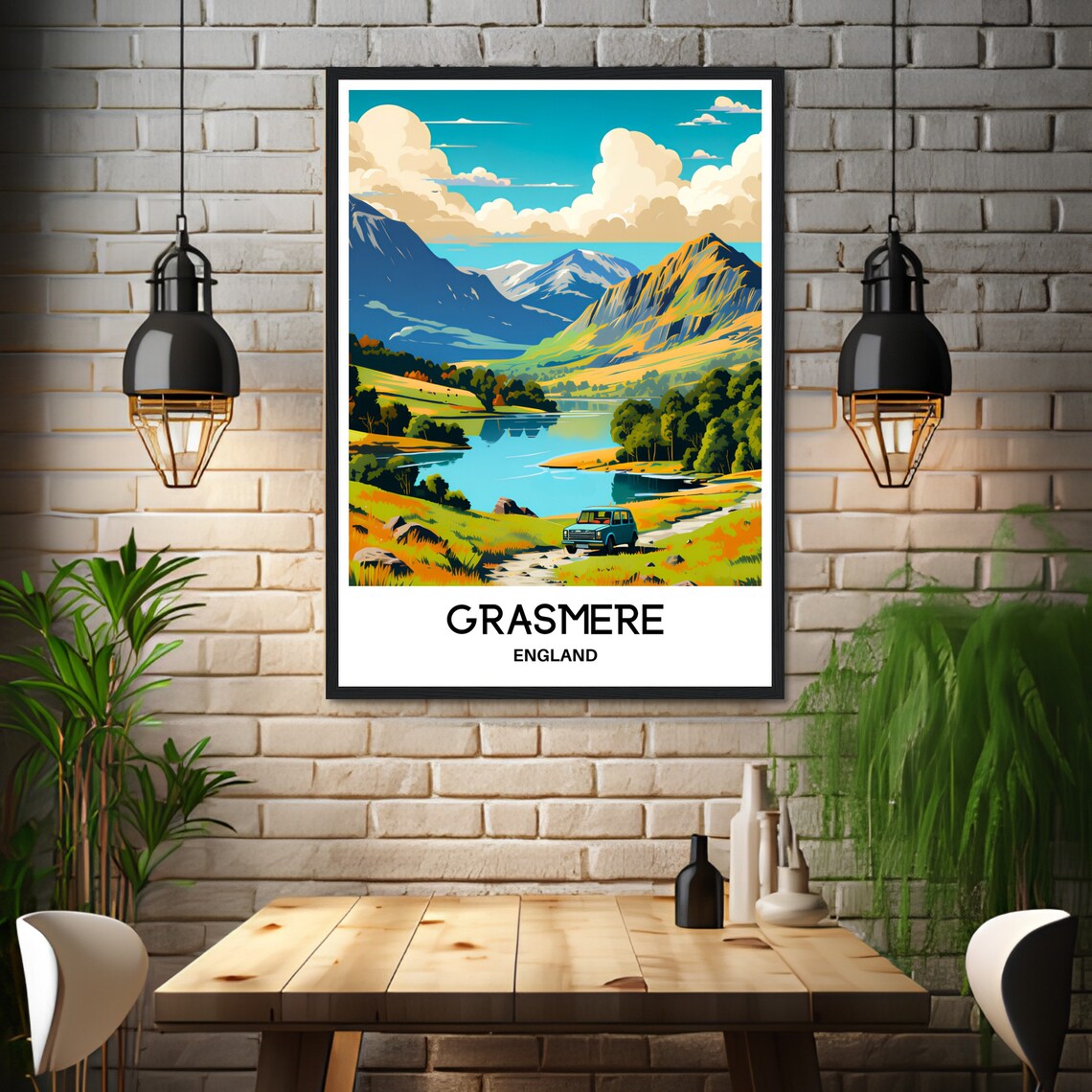 Grasmere England Lake District Mountains Lake Land Rover Track Poster - Image 3