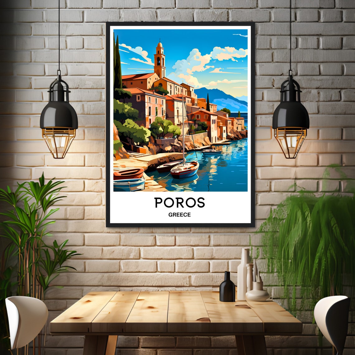 Poros Travel Print Poros Poster Greek Art Print Greece Lover Gift Wall Hanging Art Home Office Decor Poros Island Illustration - Image 3