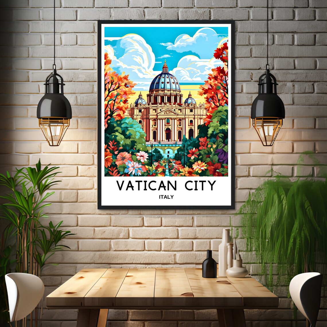 Vatican City St Peters Basilica Colorful Floral Italy Travel Poster - Image 3