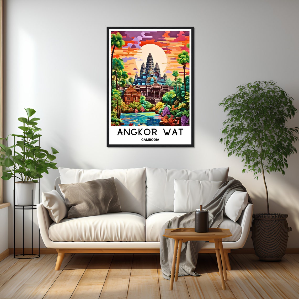 Angkor Wat Cambodia Temple Sunset Jungle Palms Travel Poster - Image 2