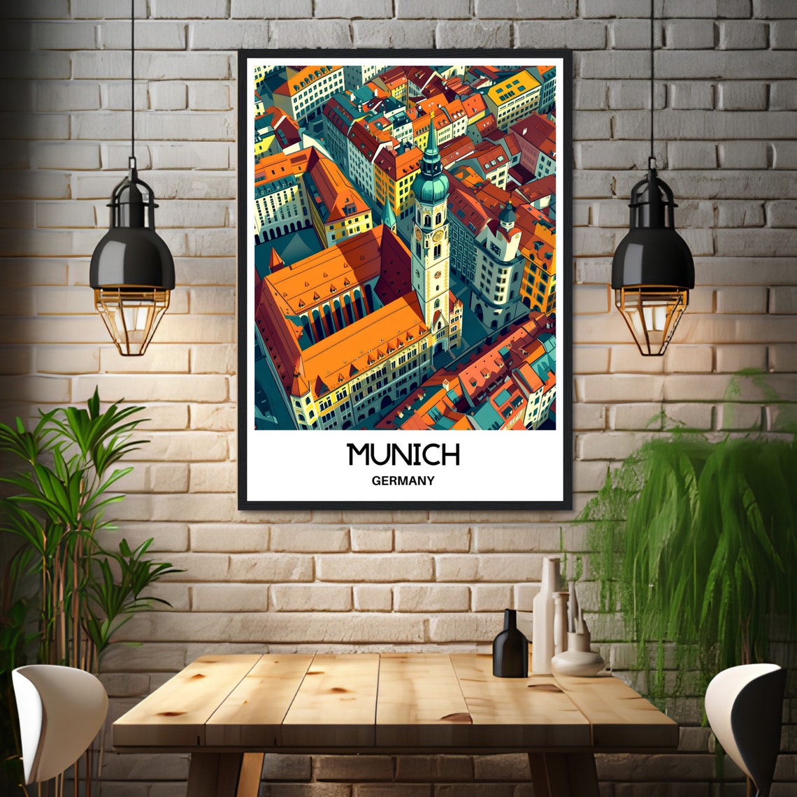 Munich Germany Old Town Rooftops and Church Aerial View Poster - Image 3