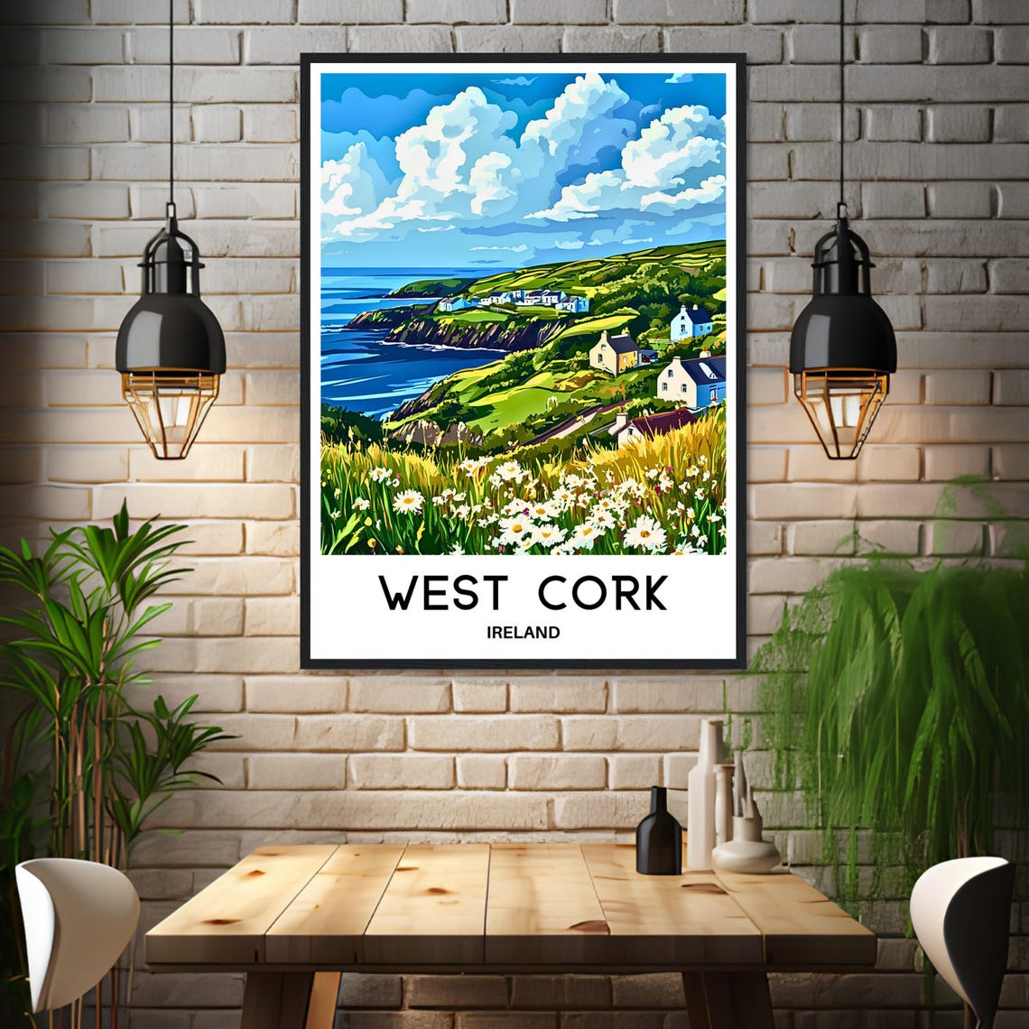 West Cork Ireland Coastal Cliffs Daisy Field Vintage Travel Art Poster - Image 3