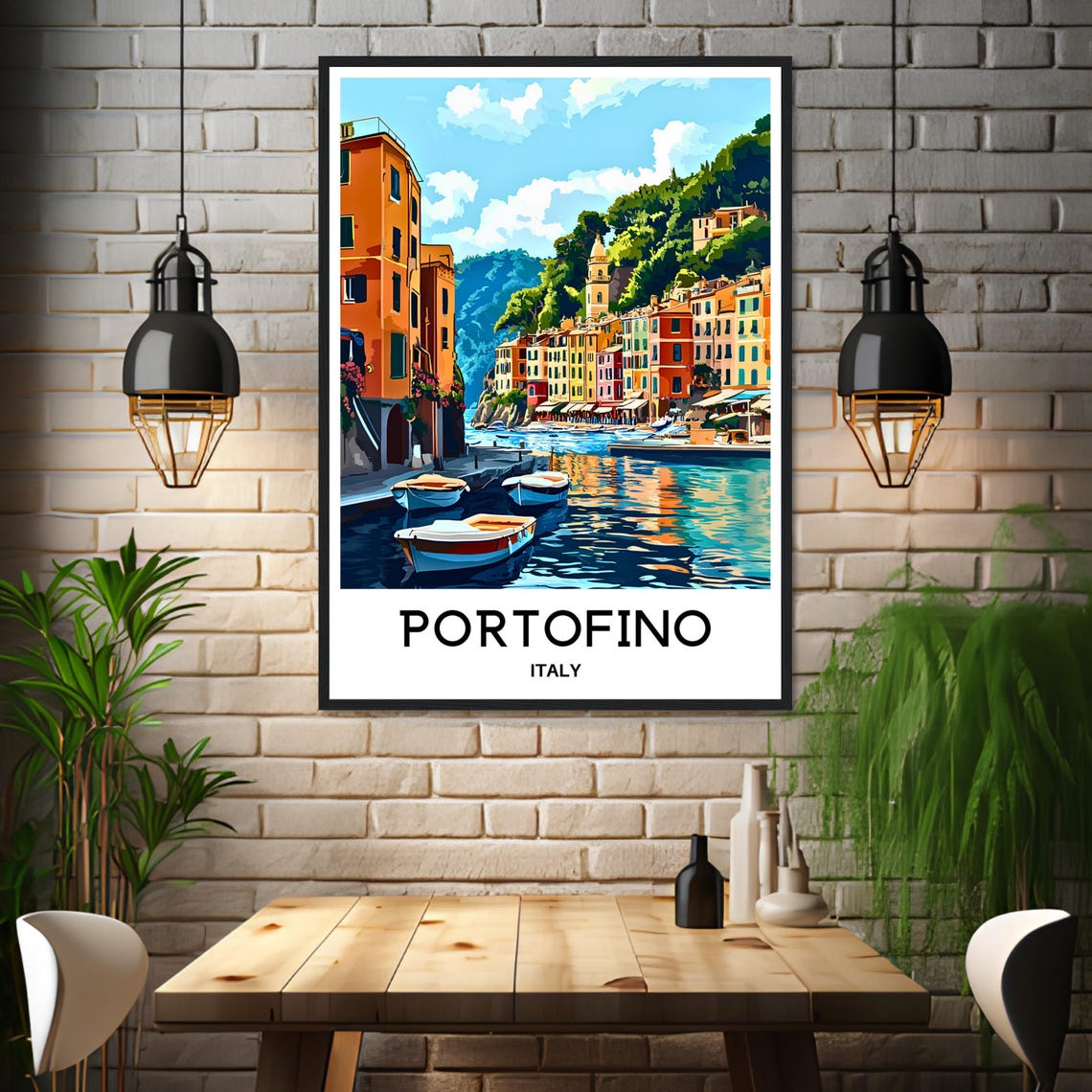 Portofino Travel Print Portofino Poster Italian Art Print Italy Lover Gift Wall Hanging Art Home Office Desk Decor Positano Illustration - Image 3