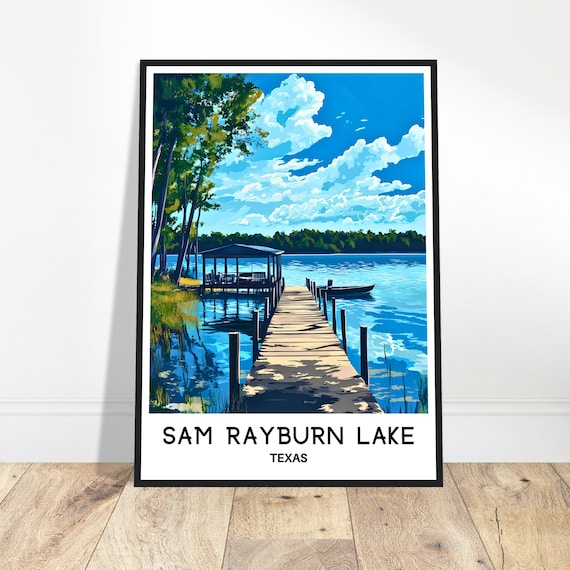 Sam Rayburn Lake Texas Wooden Dock Boathouse Sunny Travel Poster