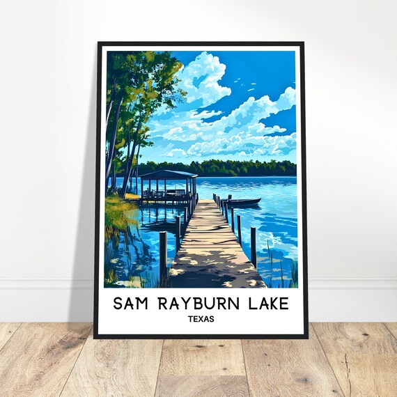 Sam Rayburn Lake Travel Print Poster Art Texas Lover Gift Wall Hanging Illustration Home Office Decor