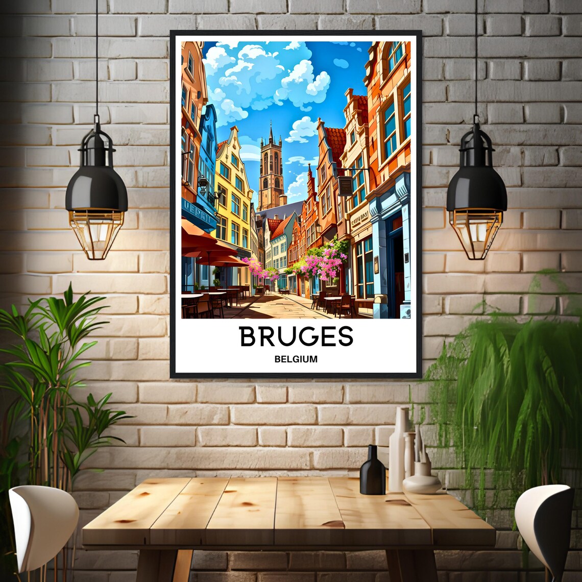 Bruges Belgium Charming Old Street Gabled Houses Travel Poster - Image 3