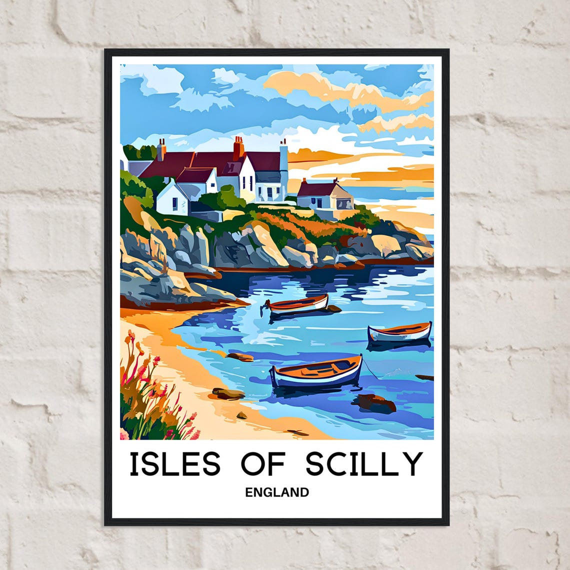 Isles of Scilly England Cliff Cottages Boats Sunset Travel Poster - Image 2