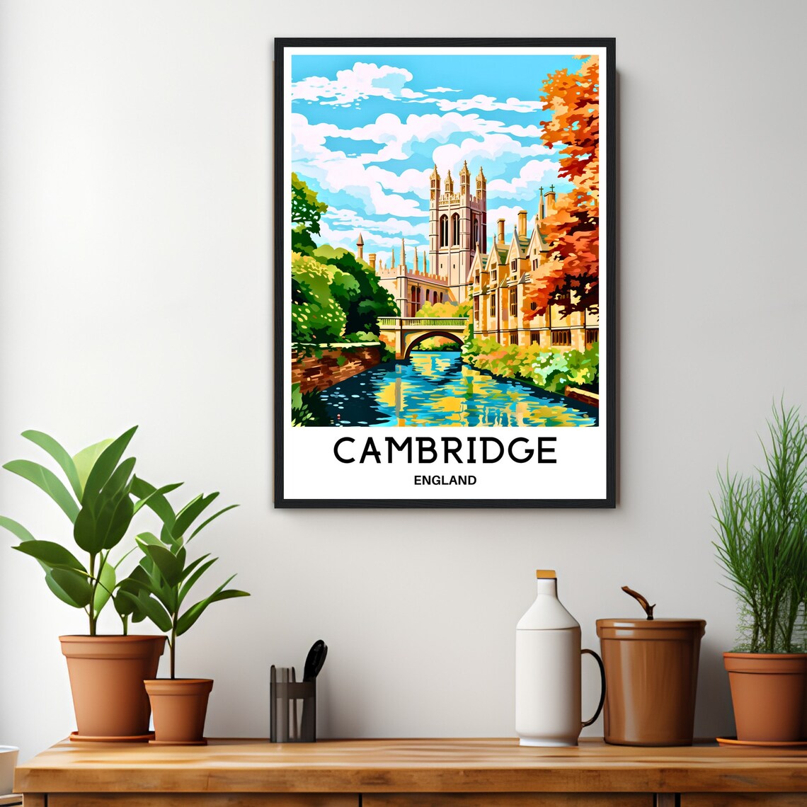 Cambridge England College Tower Bridge River Cam Autumn Poster - Image 2