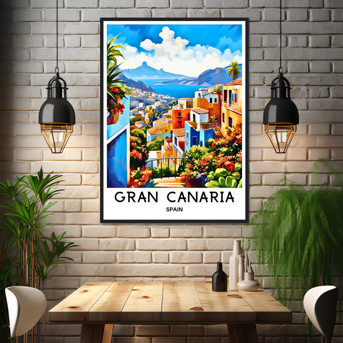 Gran Canaria Spain Colorful Hillside Town Overlooking Bay Poster - Image 3