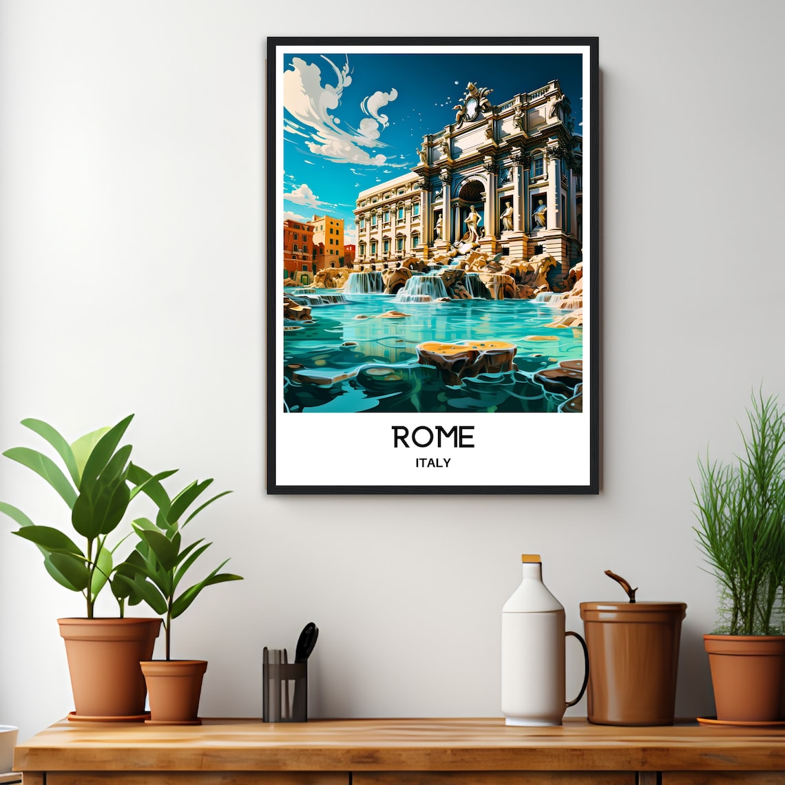 Rome Italy Trevi Fountain Night Lights Vintage Travel Poster - Image 3