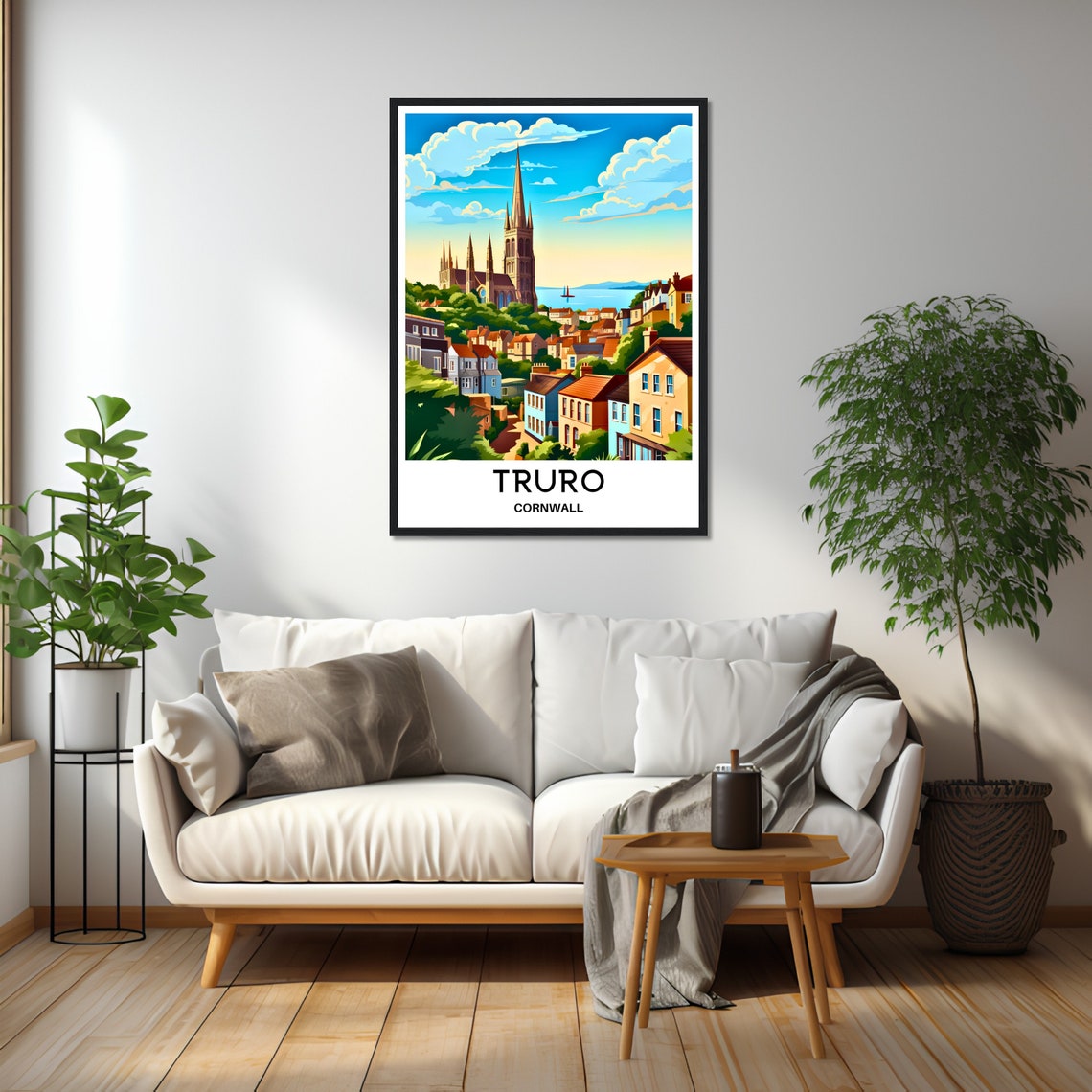 Truro Cornwall Cathedral Spires Colorful Seaside Town Travel Poster - Image 2