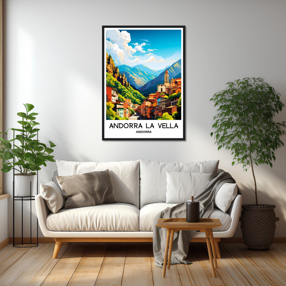 Andorra La Vella Mountain Town Valley Church Tower Travel Poster - Image 2