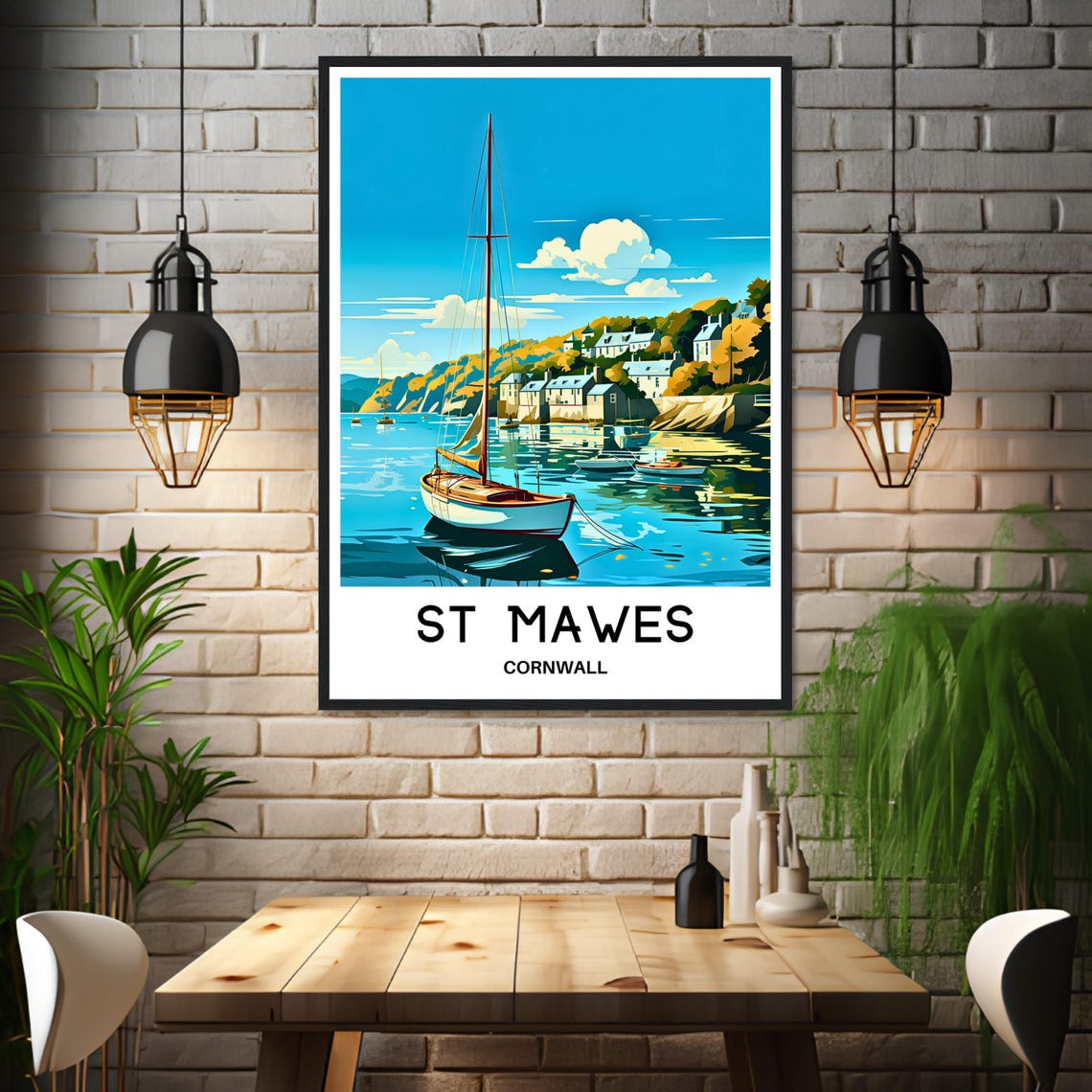 St Mawes Cornwall Sailboat Harbor Coastal Village View Poster - Image 3
