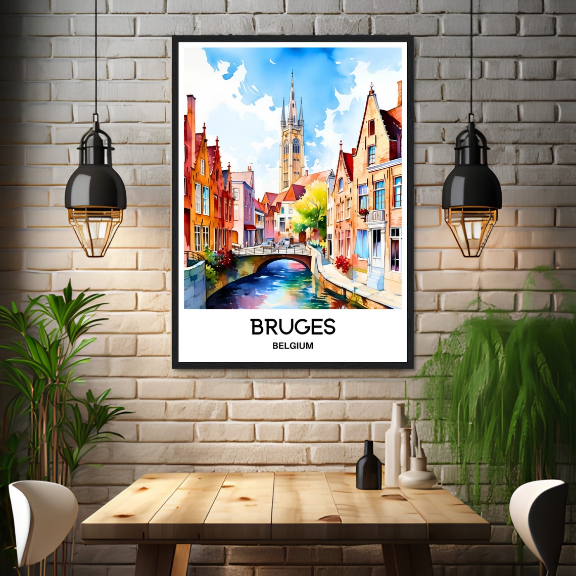Bruges Watercolor Print Bruges Travel Poster Belgian Art Print Belgium Lover Gift Bruges City Watercolour Painting Illustration Home Decor - Image 3