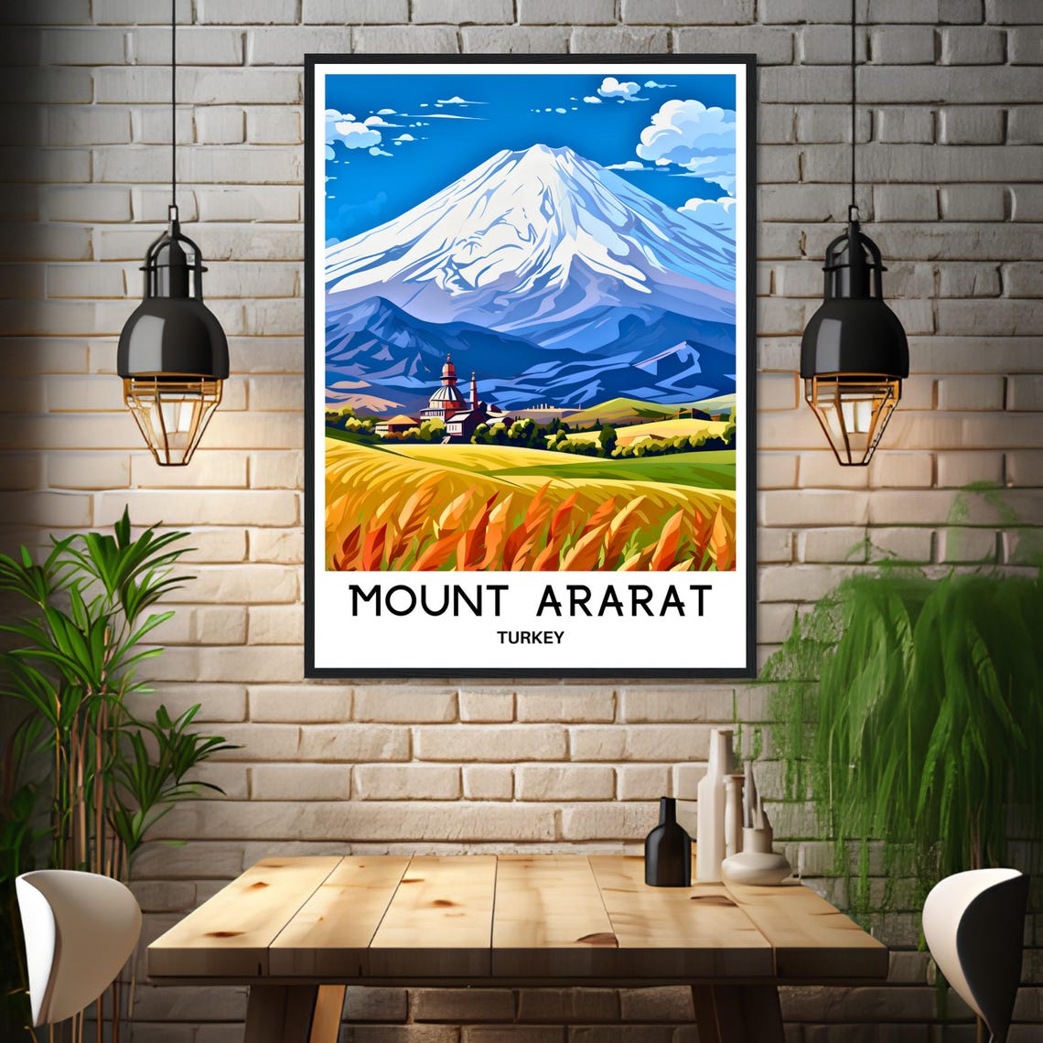 Mount Ararat Snow Capped Peak Above Turkish Village Fields Poster - Image 3