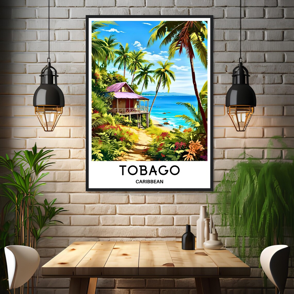 Tobago Caribbean Beach Hut Palm Trees Tropical Paradise Poster - Image 3