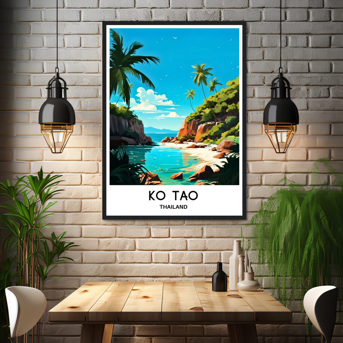 Ko Tao Thailand Rocky Palm Cove Tropical Beach Travel Poster - Image 3