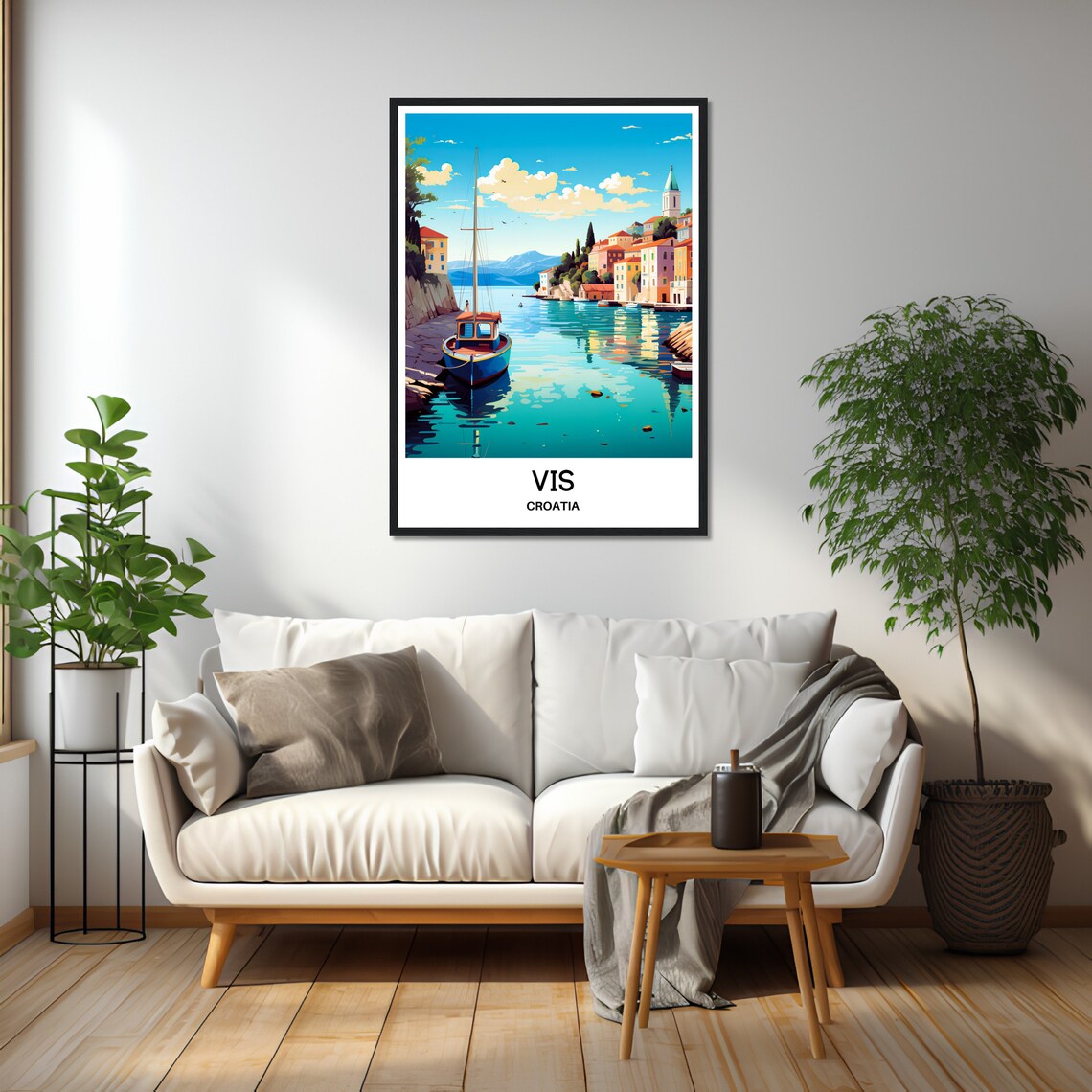 Vis Croatia Harbor Fishing Boat Colorful Old Town Travel Poster - Image 2