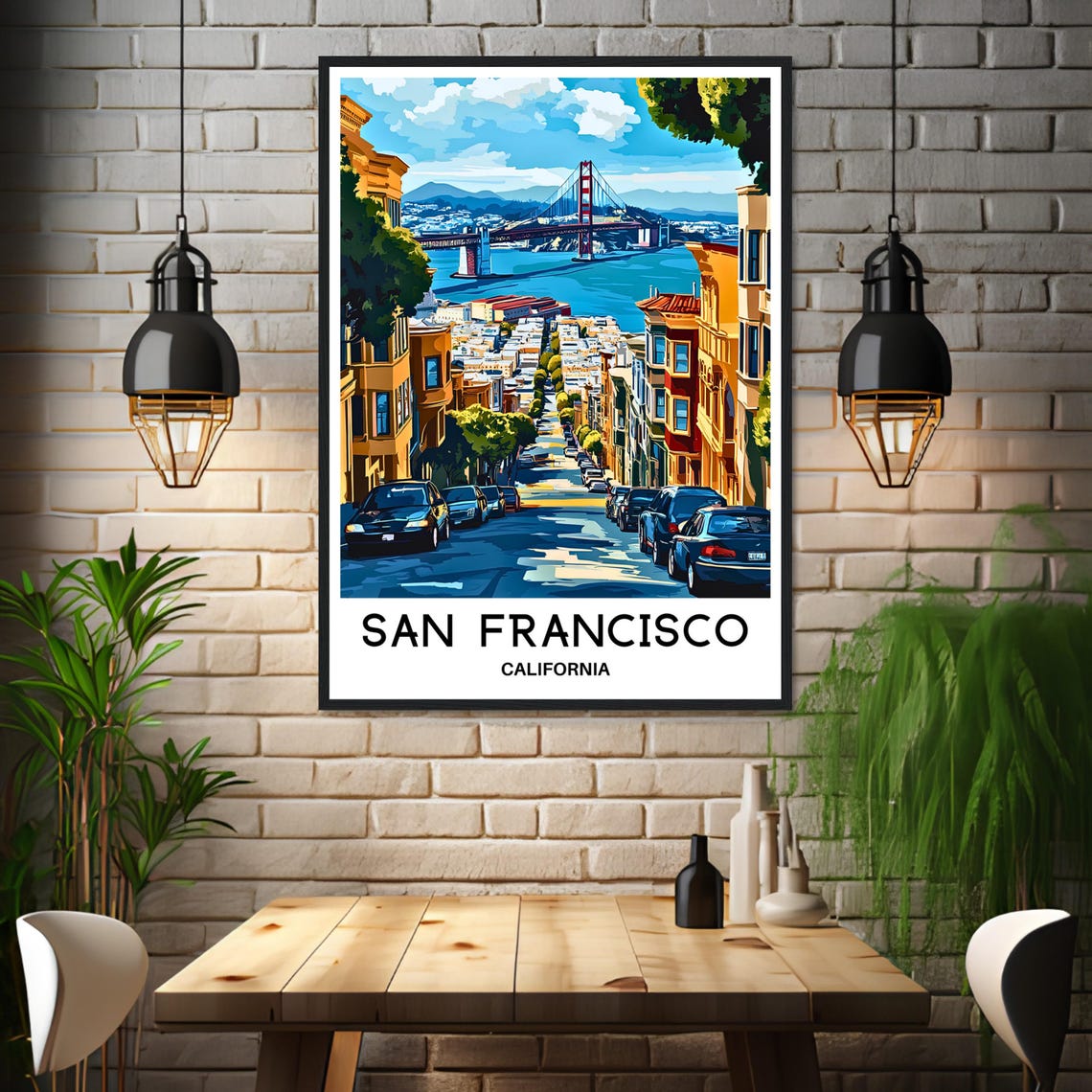 San Francisco California Steep Street to Golden Gate Bridge Poster - Image 3