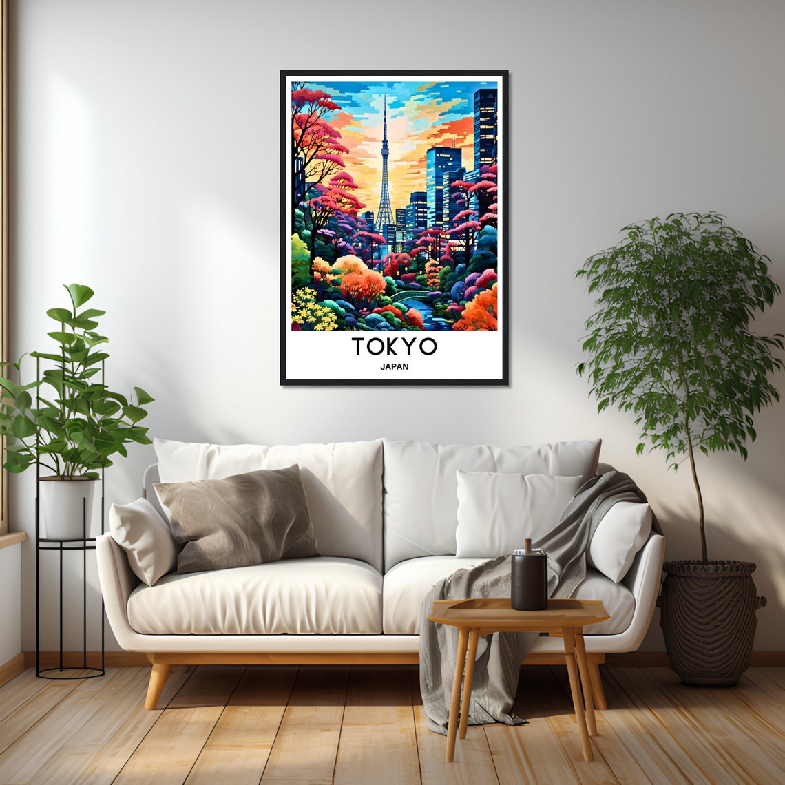 Tokyo Tower Sunset Pink Garden Trees Riverside Japan Travel Poster - Image 2