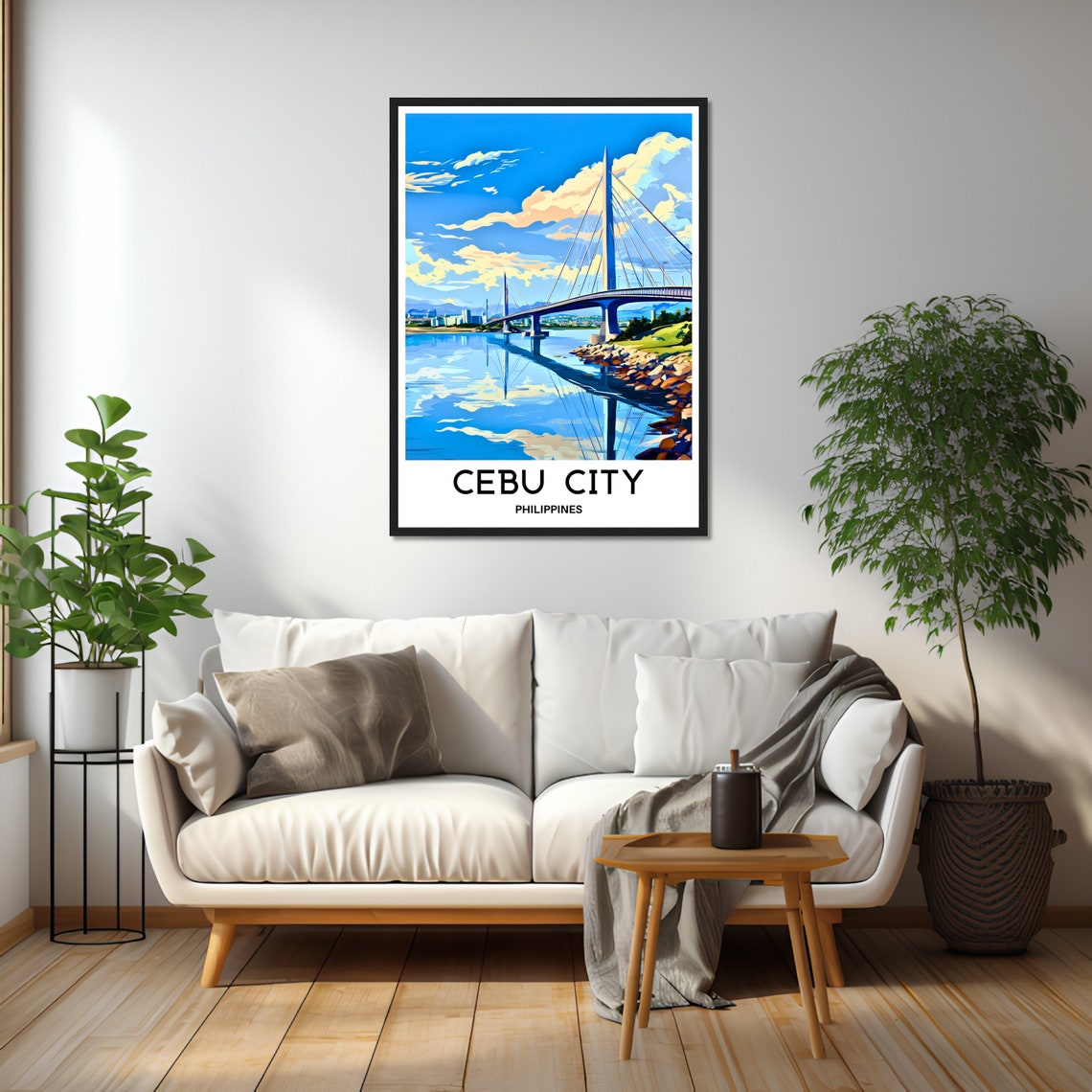 Cebu City Philippines Cable Stayed Bridge Harbor Skyline Travel Poster - Image 2