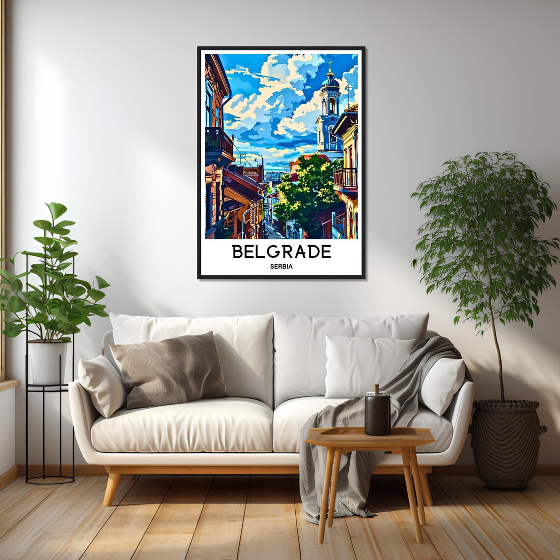 Belgrade Serbia Old Town Street With Church Tower Travel Poster - Image 2