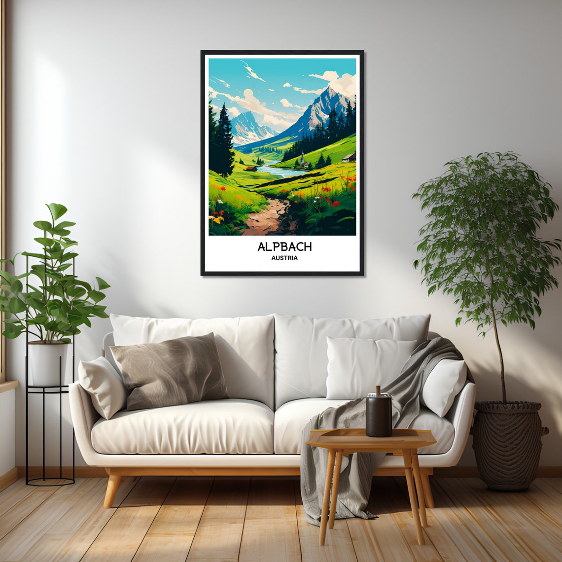 Alpbach Austria Alpine Meadow Wildflowers Mountain View Travel Poster - Image 2