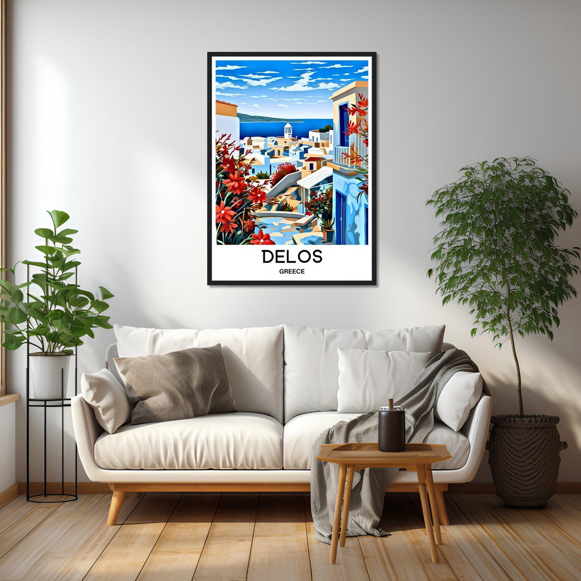 Delos Greece Cycladic Village With Red Flowers Travel Poster - Image 2