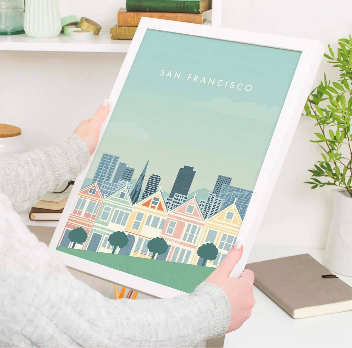 San Francisco Victorian Row Houses Hill Skyline Travel Poster - Image 4
