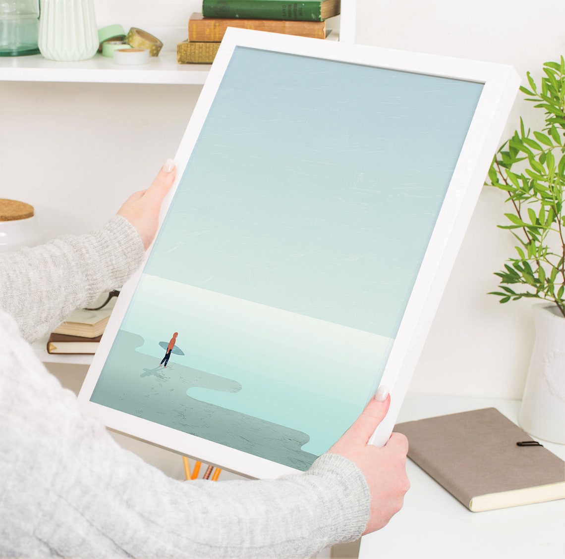 Surfer Walking Beach With Board Minimalist Ocean Illustration Poster - Image 4